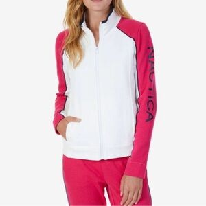 Nautica Heritage Color Block White and Bright Pink Track Jacket sz XL